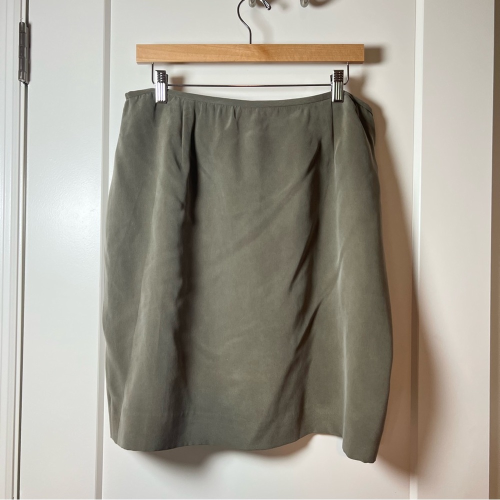 NWT Evan-Picone 1980-90s Pure 100% Silk Pencil Midi Skirt – Greenish Taupe 👡 - Picture 1 of 10